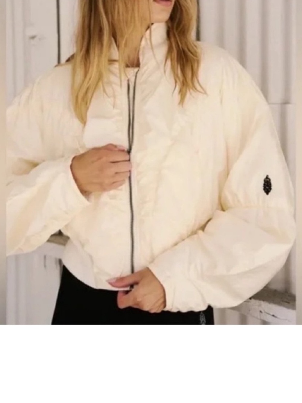 FP Movement XSmall Jacket Glitz Blitz Bomber Jacket in Ivory Free People